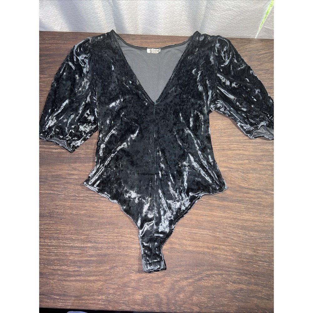 Intimately Free People Don't You Wish Gray Velvet Bodysuit Women's Small